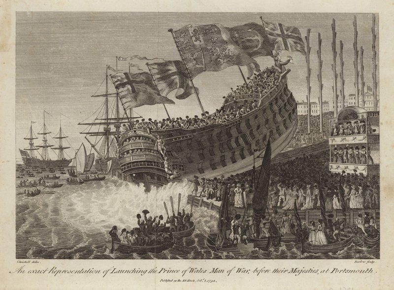 Sjösättning av Prince of Wales, Man of War, inför deras majestäter i Portsmouth av Joshua Cristall