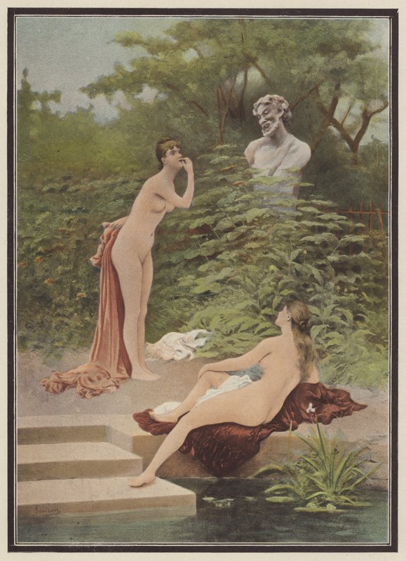 Hån, kvinnor som badar (färg litho) av Jules (after) Scalbert