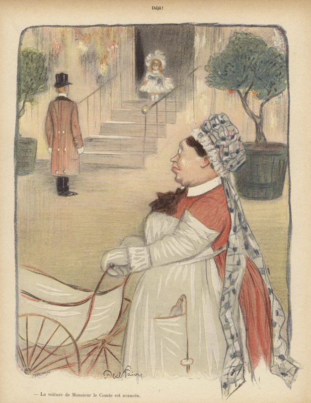 Redan!: liten flicka som öppnar dörren (färg litho) av Jules Abel Faivre