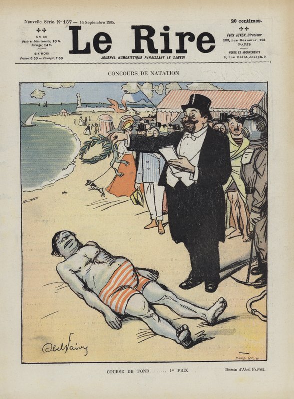 Simtävling. Illustration för Le Rire av Jules Abel Faivre