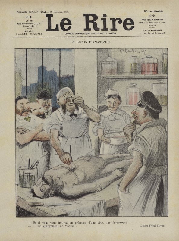 Anatomi lektionen. Illustration för Le Rire av Jules Abel Faivre