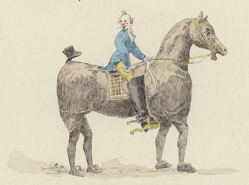 Clown på kostymhäst (färg litho) av Jules Arsene (after) Garnier