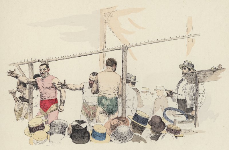 Sideshow på mässan (färg litho) av Jules Arsene (after) Garnier