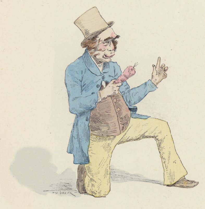 Manlig clown, förklädd till en apa, håller en banan av Jules Arsene Garnier