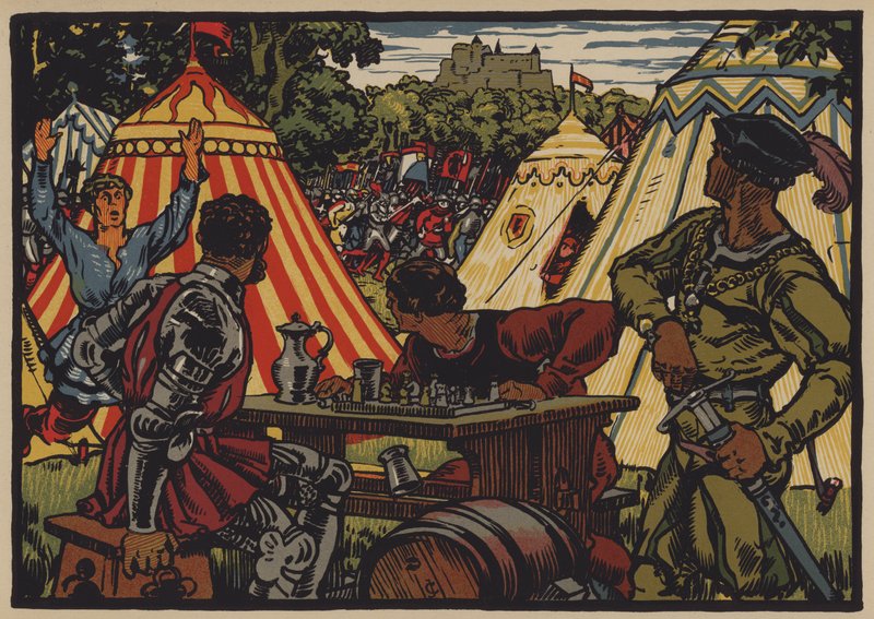 Schweizarnas seger över det heliga romerska riket i slaget vid Dornach, 22 juli 1499 (färg litho) av Jules Courvoisier