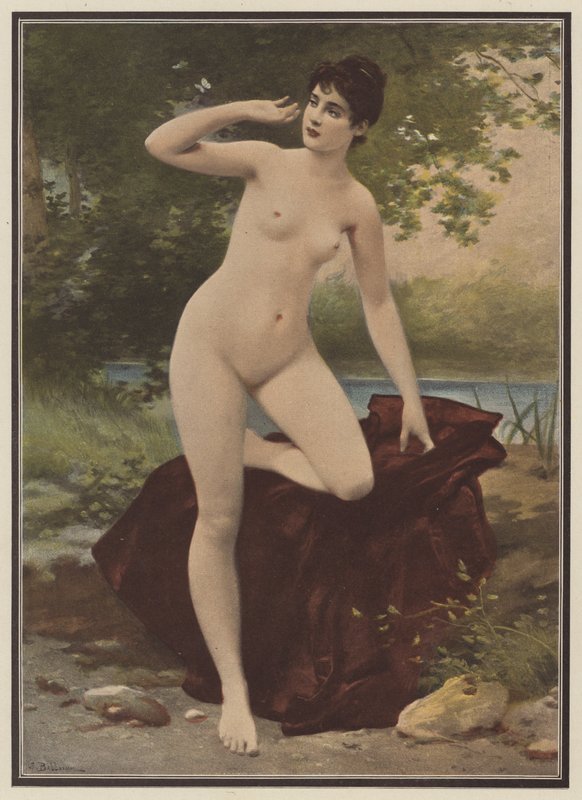 Det oförsiktiga (färg litho) av Jules Frederic Ballavoine