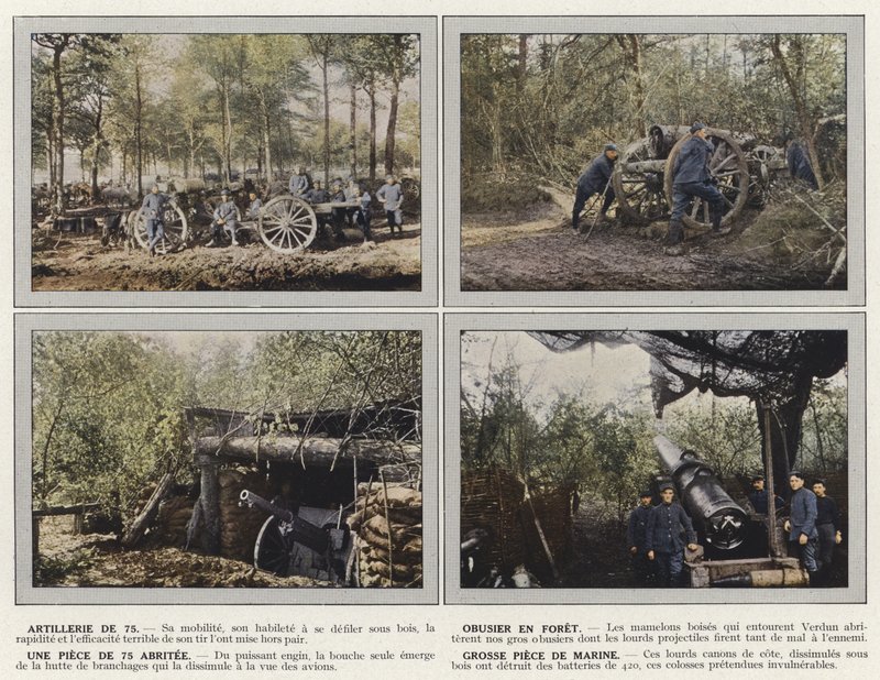 Artilleri av 75, haubits i skogen, ett stycke av 75 skyddat, stort marinstycke av Jules Gervais Courtellemont