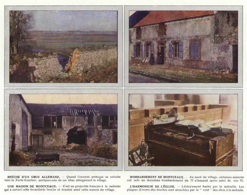Brott mot ett tyskt skal, bombardering av Montceaux, Ett hus av Montceaux, kyrkans harmonium av Jules Gervais Courtellemont
