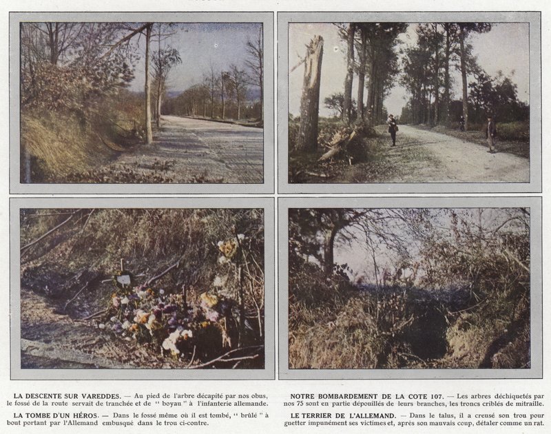 Nedstigningen på Vareddes, Vår bombning av Hill 107, En hjältes grav, The German Burrow av Jules Gervais Courtellemont