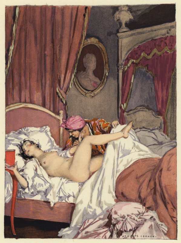 Illustration till Casanovas memoarer (färglitografi) av Jules Marie Auguste Leroux