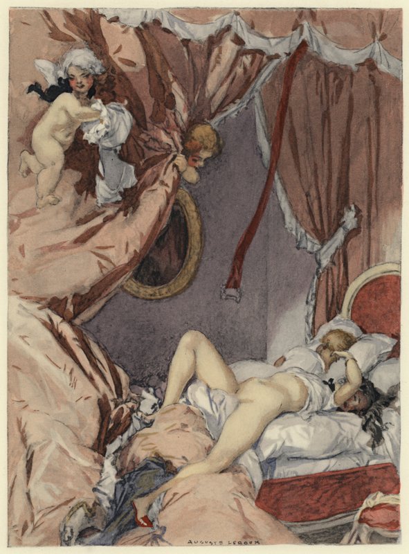 Illustration till Casanovas memoarer (färglitografi) av Jules Marie Auguste Leroux