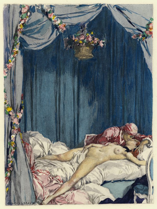 Illustration till Casanovas memoarer (färglitografi) av Jules Marie Auguste Leroux