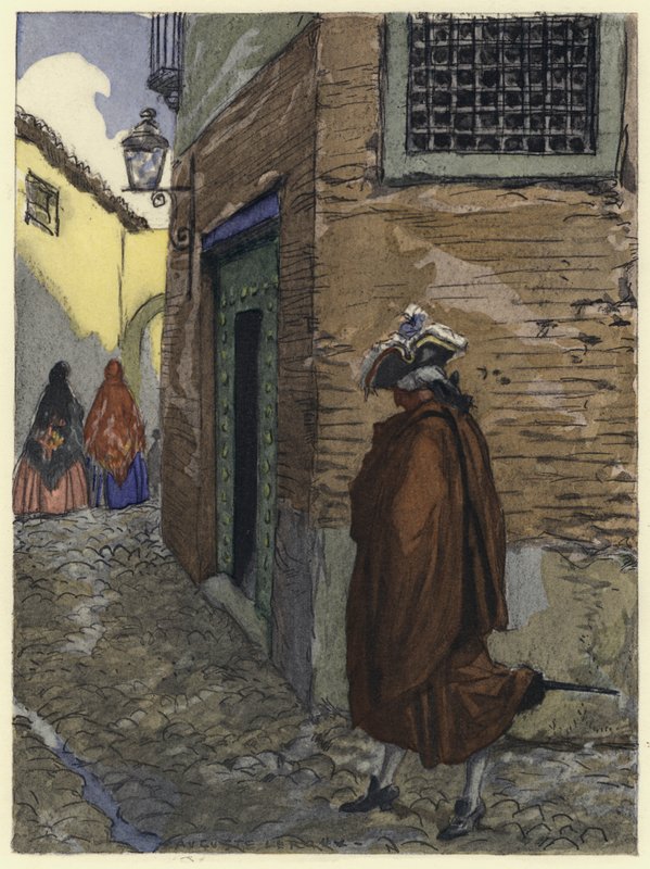 Illustration till Casanovas memoarer (färglitografi) av Jules Marie Auguste Leroux
