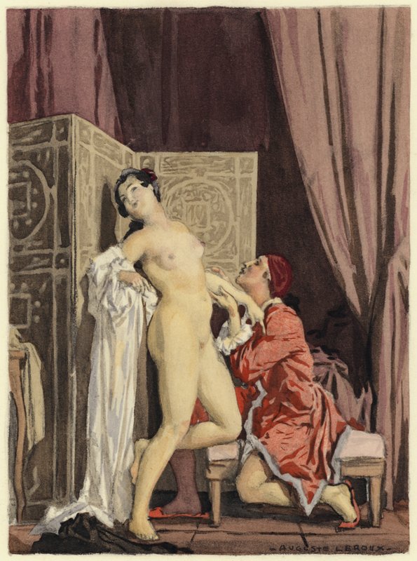 Illustration till Casanovas memoarer (färglitografi) av Jules Marie Auguste Leroux