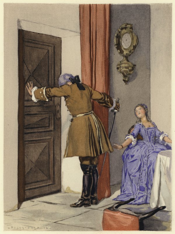 Illustration till Casanovas memoarer (färglitografi) av Jules Marie Auguste Leroux