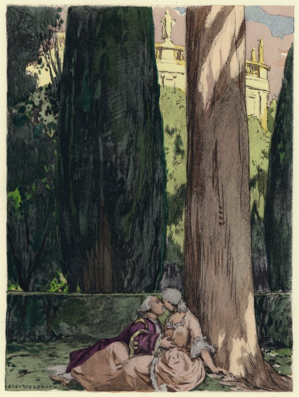 Illustration till Casanovas memoarer (färglitografi) av Jules Marie Auguste Leroux