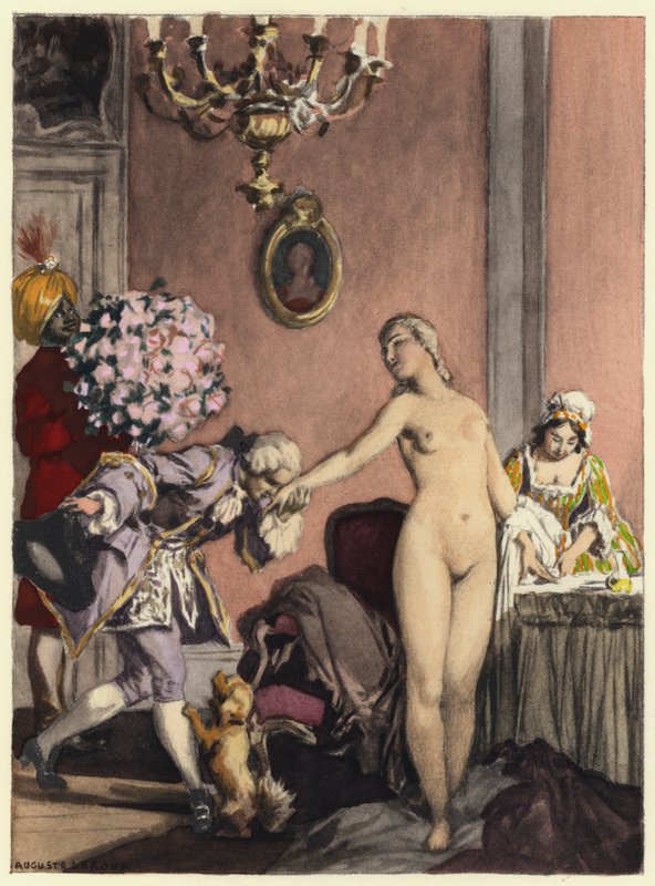 Illustration till Casanovas memoarer (färglitografi) av Jules Marie Auguste Leroux