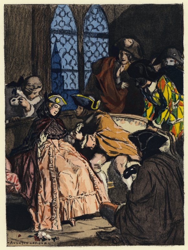 Illustration till Casanovas memoarer (färglitografi) av Jules Marie Auguste Leroux