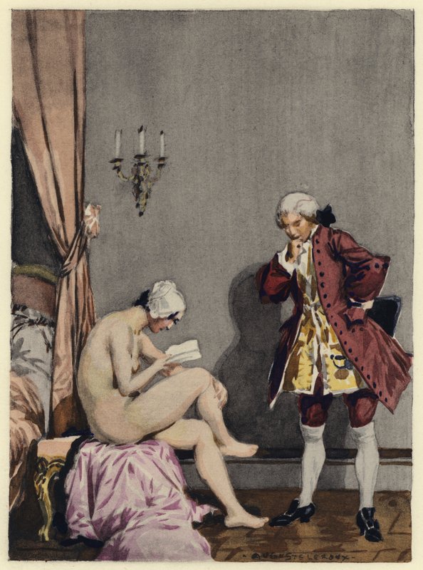 Illustration till Casanovas memoarer (färglitografi) av Jules Marie Auguste Leroux