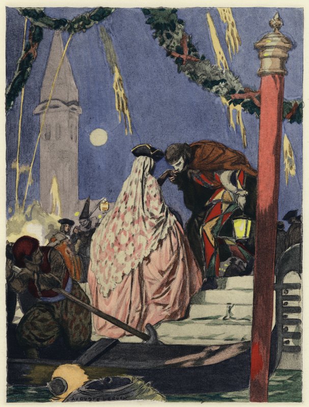 Illustration till Casanovas memoarer (färglitografi) av Jules Marie Auguste Leroux