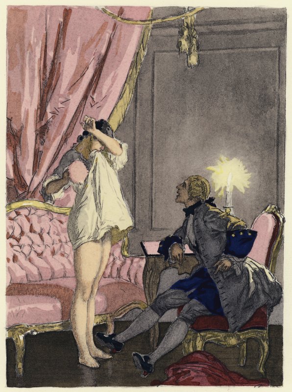Illustration till Casanovas memoarer (färglitografi) av Jules Marie Auguste Leroux