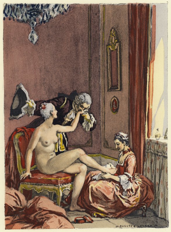 Illustration till Casanovas memoarer (färglitografi) av Jules Marie Auguste Leroux