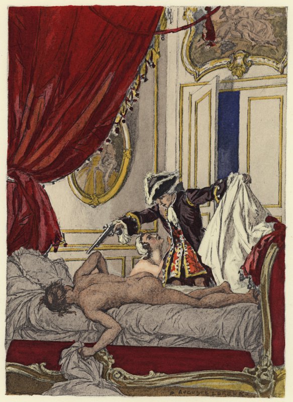 Illustration till Casanovas memoarer (färglitografi) av Jules Marie Auguste Leroux