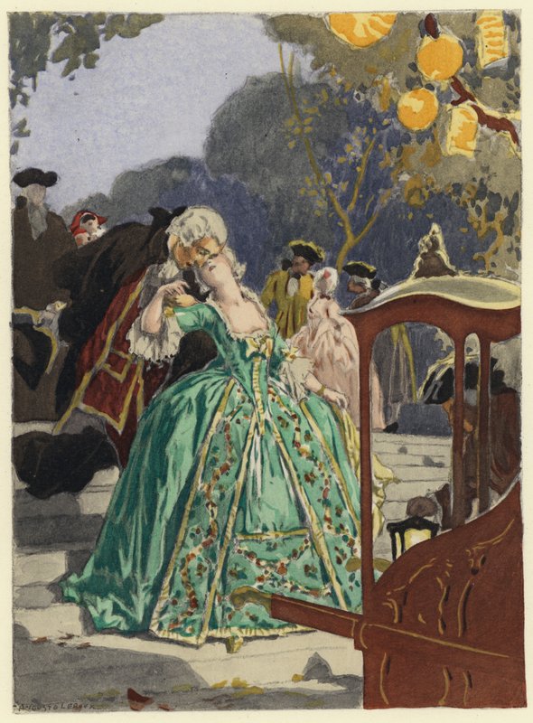 Illustration till Casanovas memoarer (färglitografi) av Jules Marie Auguste Leroux
