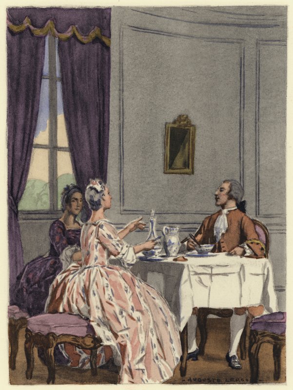 Illustration till Casanovas memoarer (färglitografi) av Jules Marie Auguste Leroux