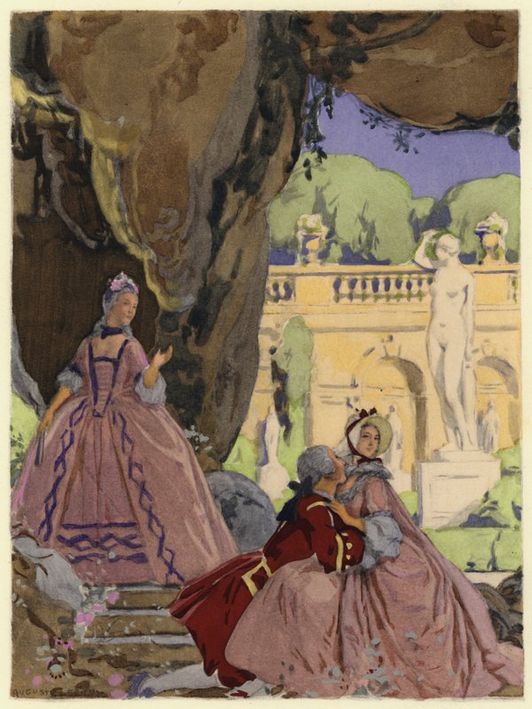 Illustration till Casanovas memoarer (färglitografi) av Jules Marie Auguste Leroux