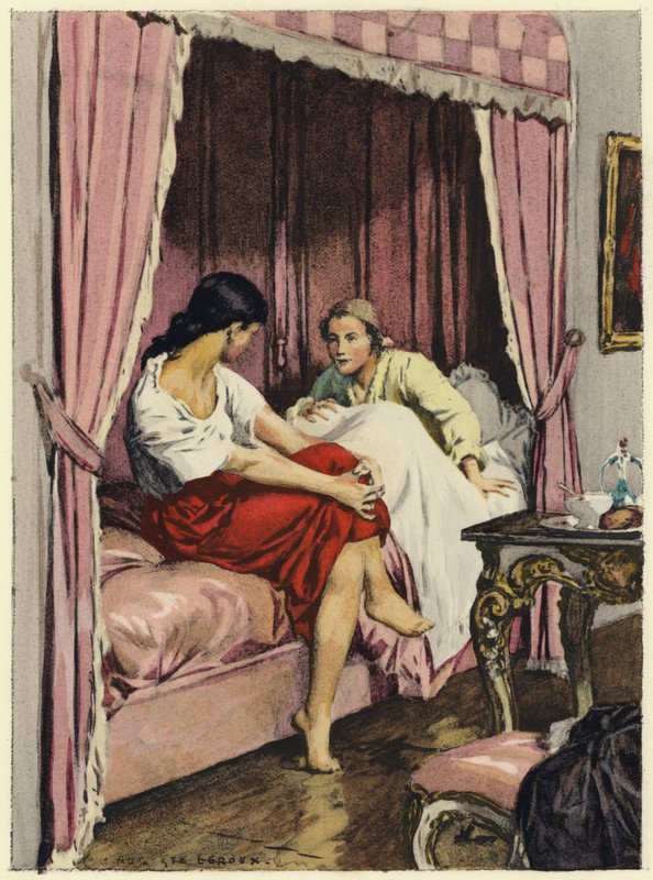 Illustration till Casanovas memoarer (färglitografi) av Jules Marie Auguste Leroux