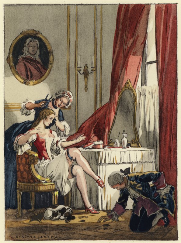 Illustration till Casanovas memoarer (färglitografi) av Jules Marie Auguste Leroux