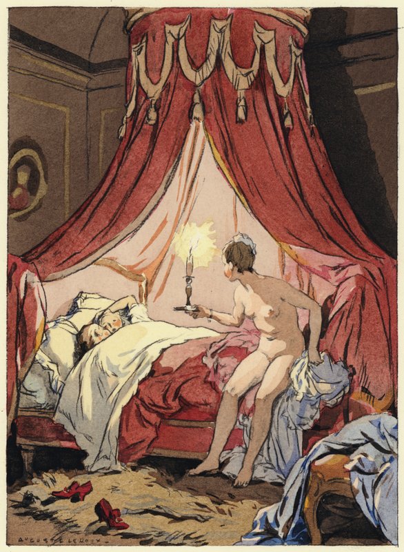 Illustration till Casanovas memoarer (färglitografi) av Jules Marie Auguste Leroux