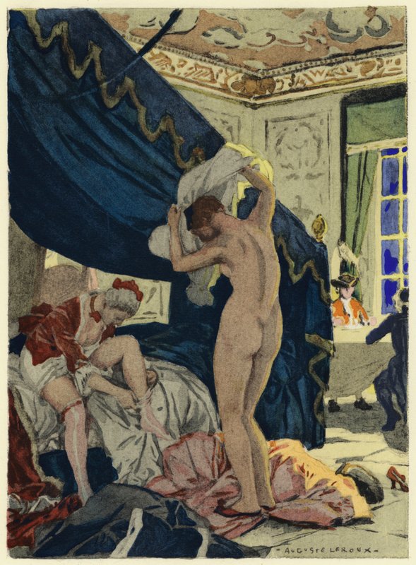 Illustration till Casanovas memoarer (färglitografi) av Jules Marie Auguste Leroux