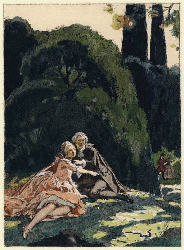 Illustration till Casanovas memoarer (färglitografi) av Jules Marie Auguste Leroux