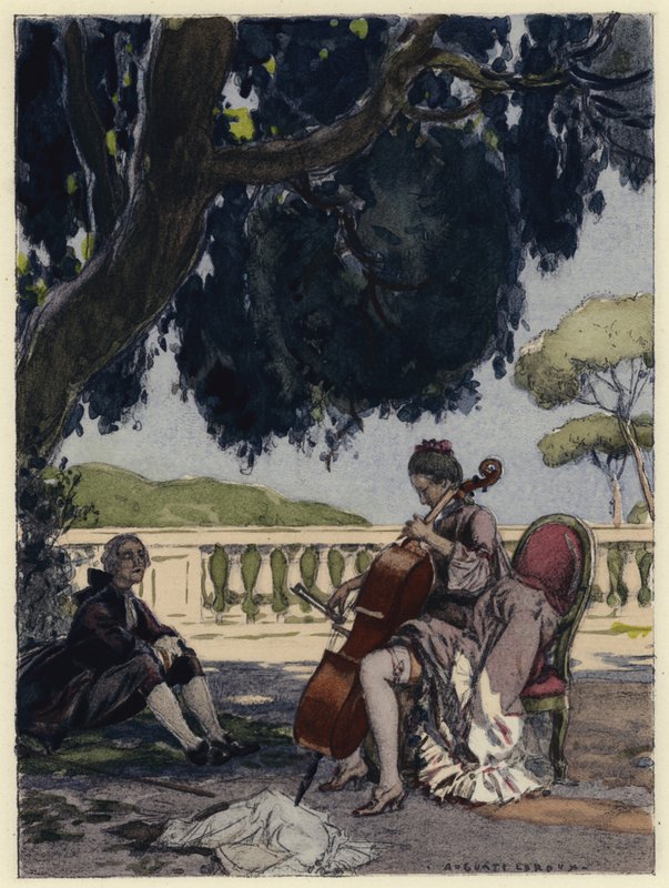 Illustration till Casanovas memoarer (färglitografi) av Jules Marie Auguste Leroux