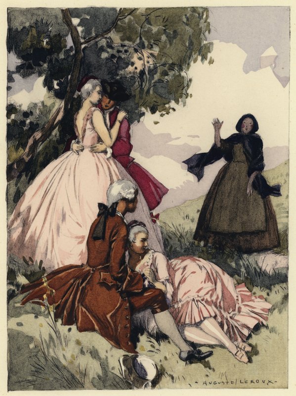 Illustration till Casanovas memoarer (färglitografi) av Jules Marie Auguste Leroux
