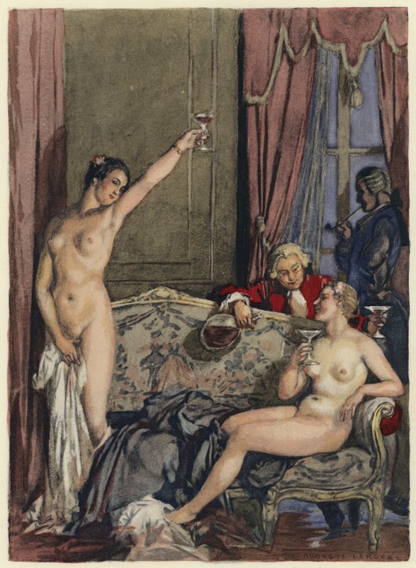 Illustration till Casanovas memoarer (färglitografi) av Jules Marie Auguste Leroux