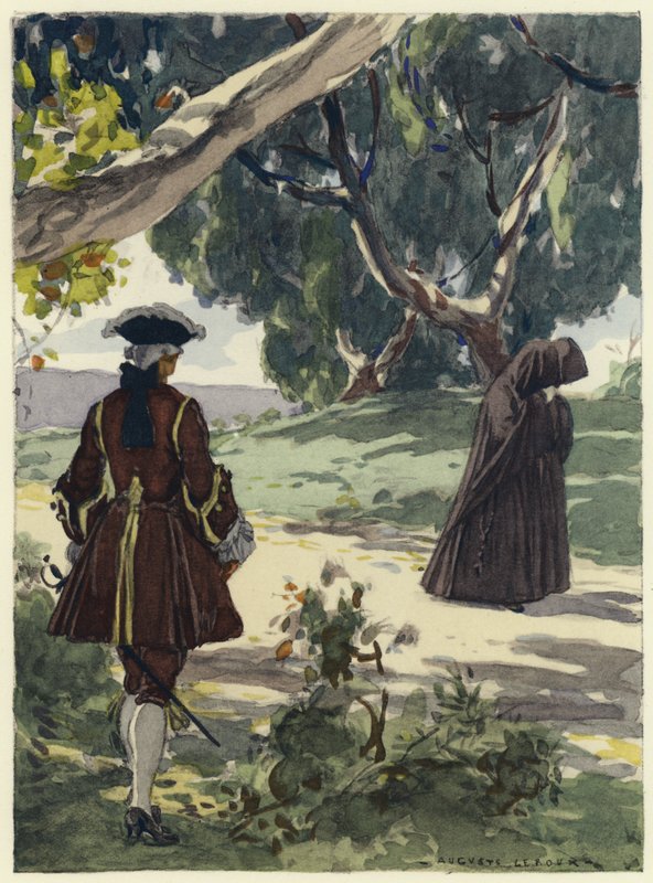 Illustration till Casanovas memoarer (färglitografi) av Jules Marie Auguste Leroux