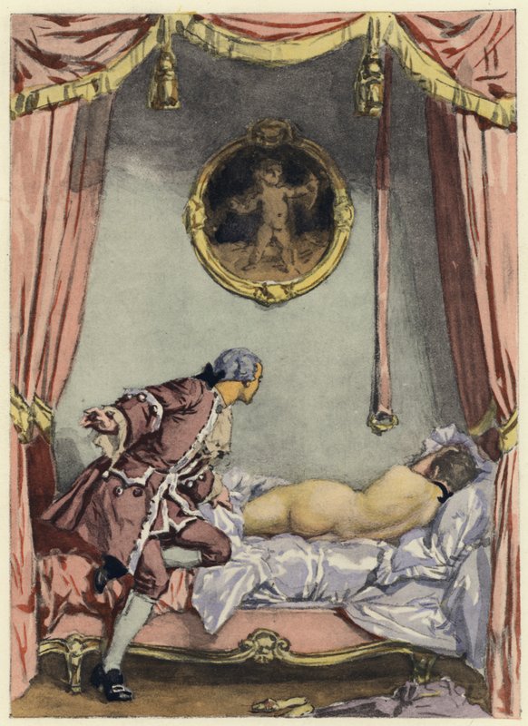 Illustration till Casanovas memoarer (färglitografi) av Jules Marie Auguste Leroux