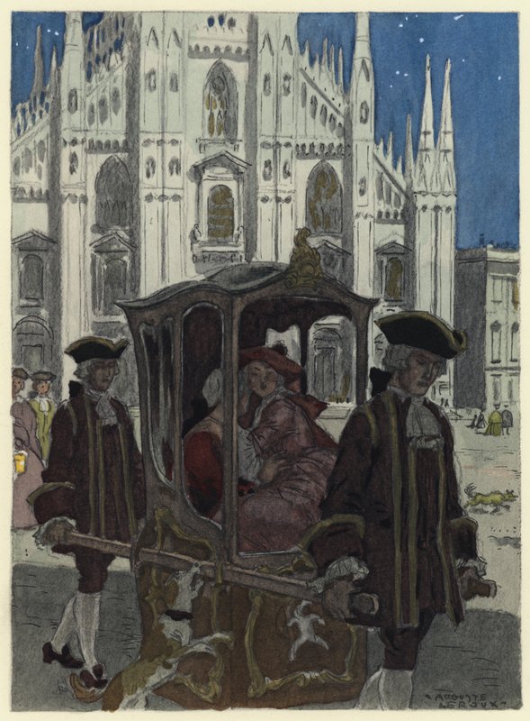 Illustration till Casanovas memoarer (färglitografi) av Jules Marie Auguste Leroux