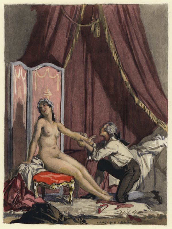 Illustration till Casanovas memoarer (färglitografi) av Jules Marie Auguste Leroux
