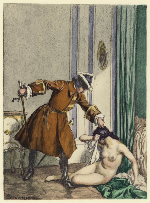 Illustration till Casanovas memoarer (färglitografi) av Jules Marie Auguste Leroux