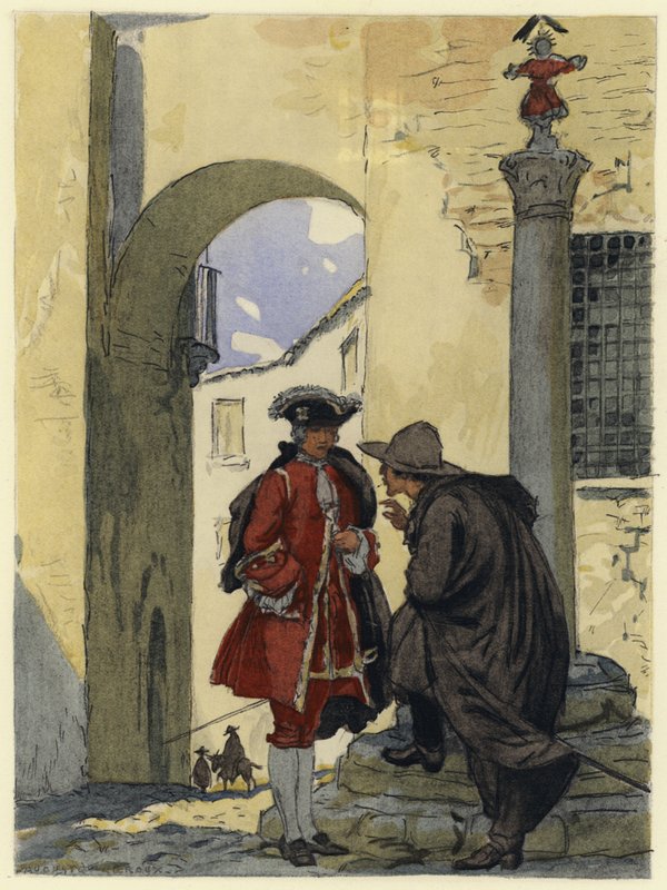 Illustration till Casanovas memoarer (färglitografi) av Jules Marie Auguste Leroux