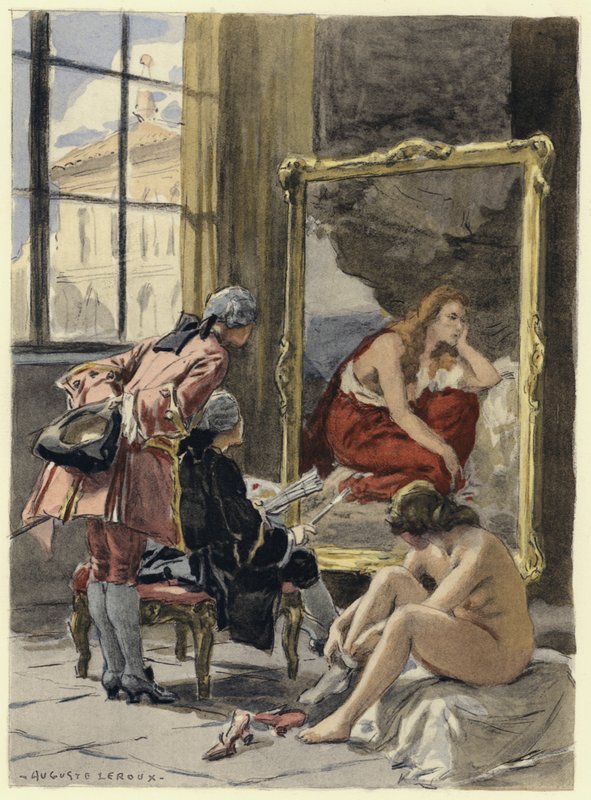 Illustration till Casanovas memoarer (färglitografi) av Jules Marie Auguste Leroux