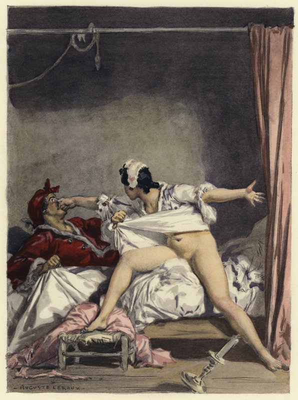 Illustration till Casanovas memoarer (färglitografi) av Jules Marie Auguste Leroux