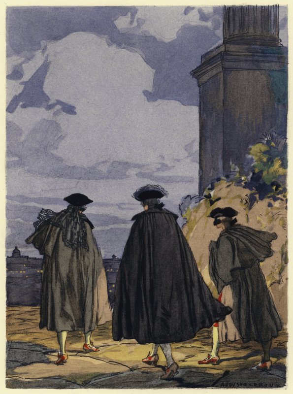 Illustration till Casanovas memoarer (färglitografi) av Jules Marie Auguste Leroux