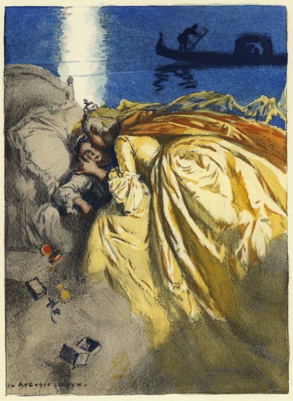 Illustration till Casanovas memoarer (färglitografi) av Jules Marie Auguste Leroux