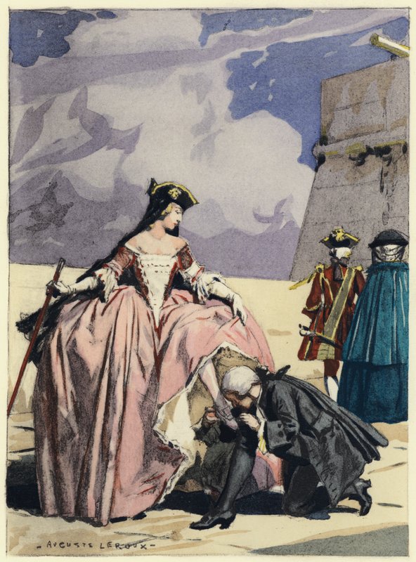 Illustration till Casanovas memoarer (färglitografi) av Jules Marie Auguste Leroux