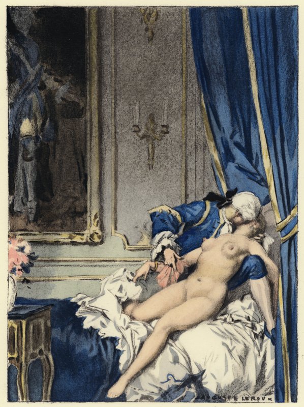 Illustration till Casanovas memoarer (färglitografi) av Jules Marie Auguste Leroux
